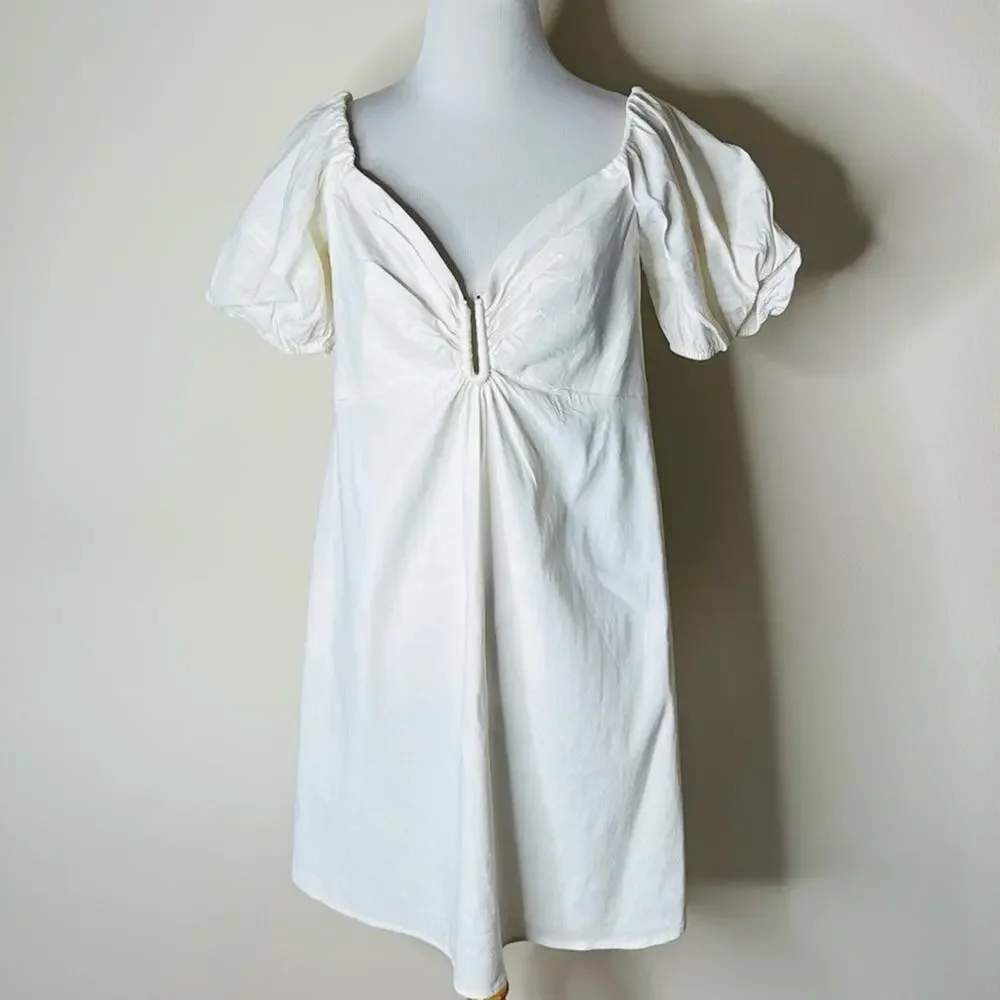 alc white mini dress A.L.C. Dresses Scalloped edges finish the collar A.L.C. White Linen Mini Dress